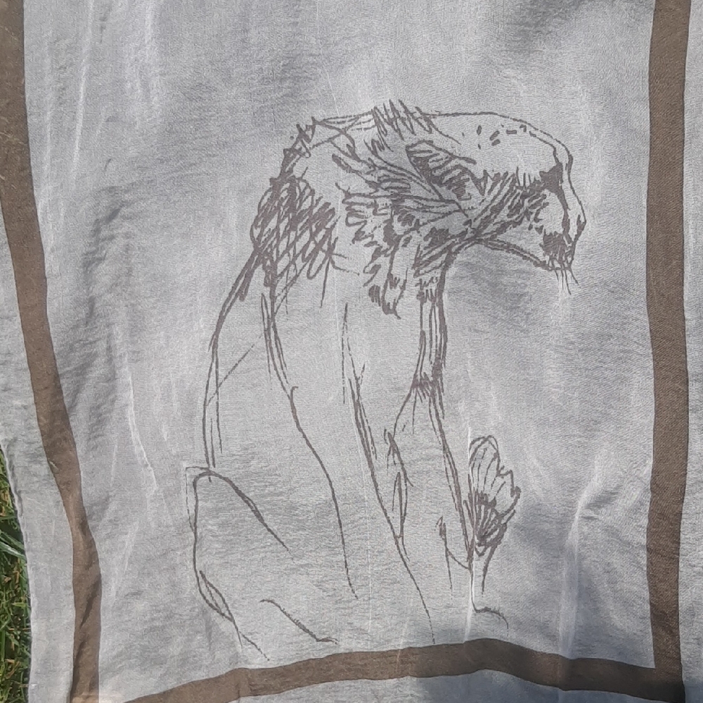 SCARVES🧣KRIZIA Vintage Gray/Brown Lion🦁 Silk Artistic Scarf 12x60"